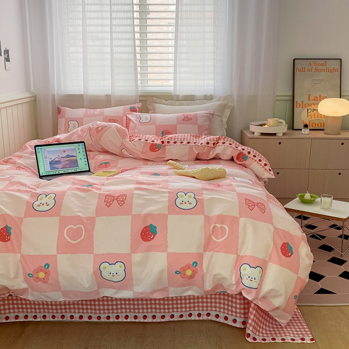 91家纺网 家纺一手货源 找家纺 雅居纺家纺 2022新款13070全棉印花四件套 可爱小兔