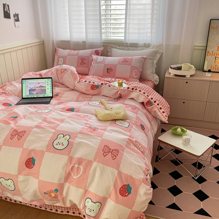 91家纺网 家纺一手货源 找家纺 雅居纺家纺 2022新款13070全棉印花四件套 可爱小兔