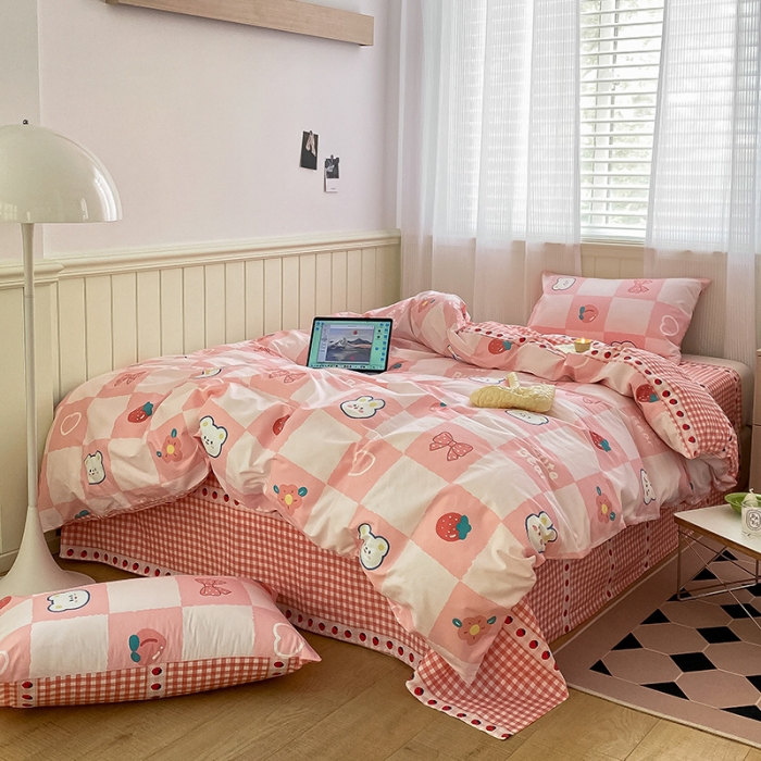 91家纺网 家纺一手货源 找家纺 雅居纺家纺 2022新款13070全棉印花四件套 可爱小兔