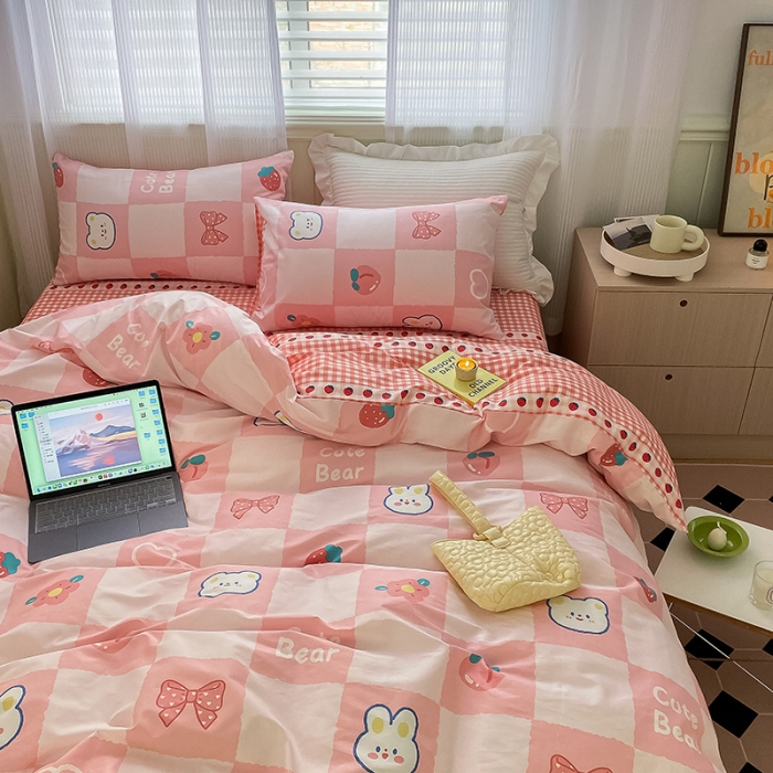 91家纺网 家纺一手货源 找家纺 雅居纺家纺 2022新款13070全棉印花四件套 可爱小兔