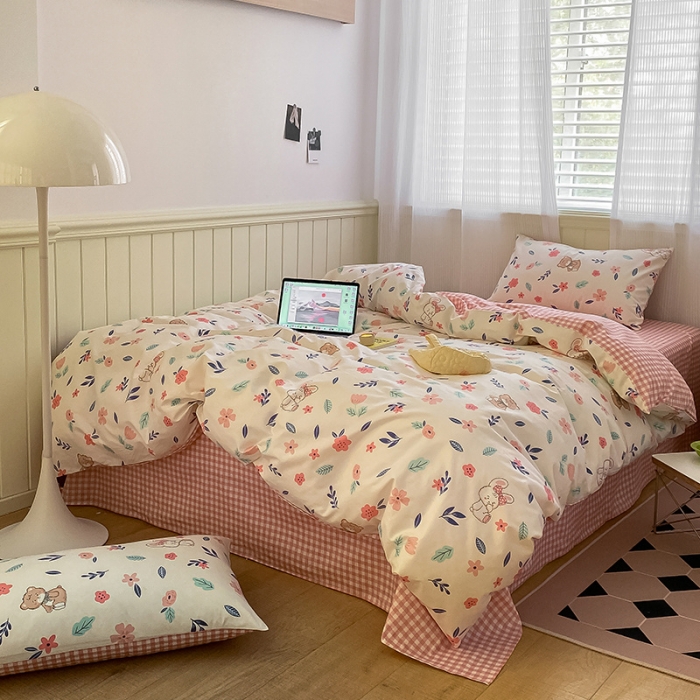 91家纺网 家纺一手货源 找家纺 雅居纺家纺 2022新款13070全棉印花四件套 快乐花海