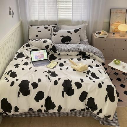 雅居纺家纺 2022新款13070全棉印花四件套 牛奶纹