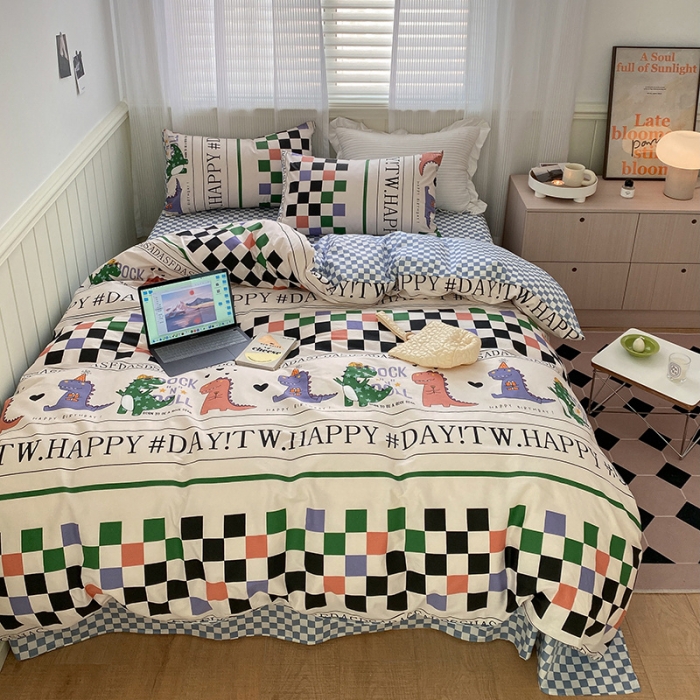 91家纺网 家纺一手货源 找家纺 雅居纺家纺 2022新款13070全棉印花四件套 西部恐龙