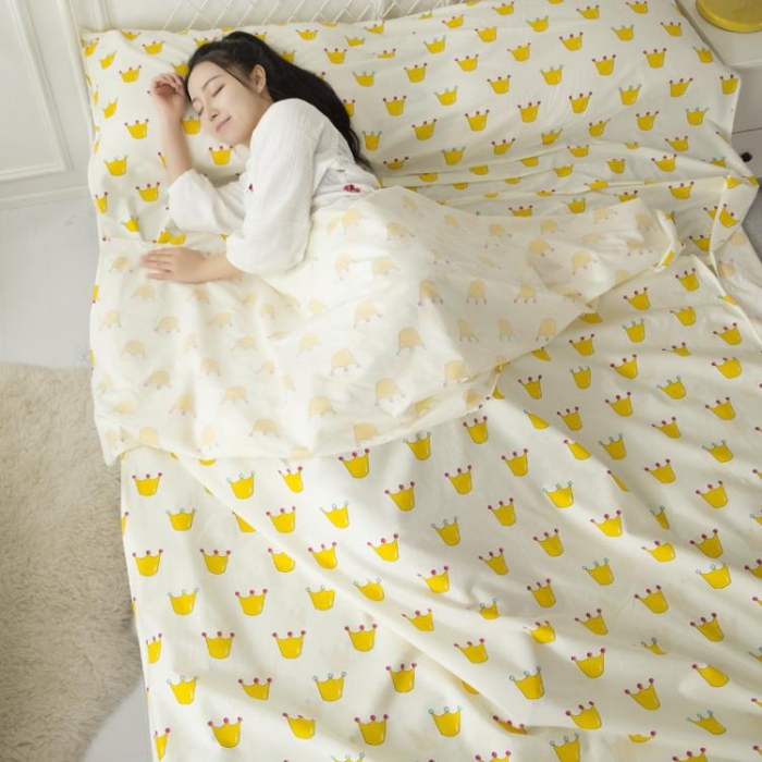 91家纺网 家纺一手货源 找家纺 怡家居 全棉隔脏睡袋 印花皇冠