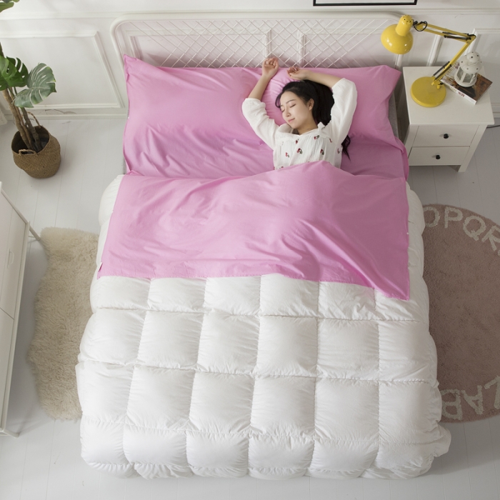 91家纺网 家纺一手货源 找家纺 怡家居 全棉隔脏睡袋 纯色粉色