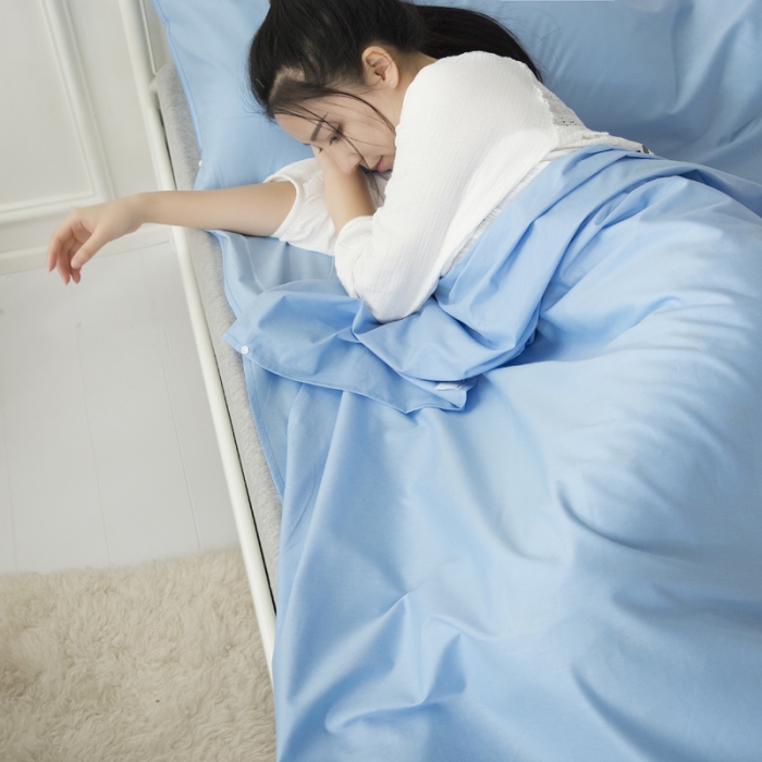 91家纺网 家纺一手货源 找家纺 怡家居 全棉隔脏睡袋 纯色蓝色