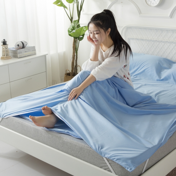 91家纺网 家纺一手货源 找家纺 怡家居 全棉隔脏睡袋 纯色蓝色