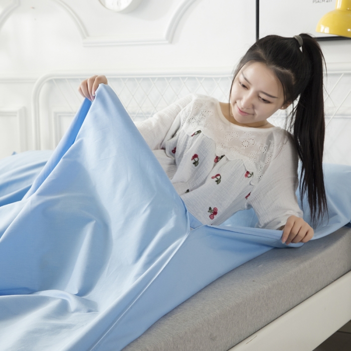 91家纺网 家纺一手货源 找家纺 怡家居 全棉隔脏睡袋 纯色蓝色
