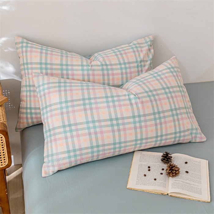 91家纺网 家纺一手货源 找家纺 蓝巢 2021新款全棉色织水洗棉四件套 冰激凌绿