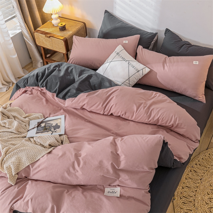 91家纺网 家纺一手货源 找家纺 蓝巢 2021新款全棉色织水洗棉四件套 豆沙深灰