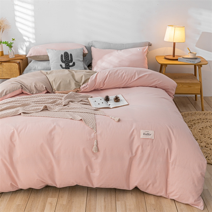 91家纺网 家纺一手货源 找家纺 蓝巢 2021新款全棉色织水洗棉四件套 粉卡其