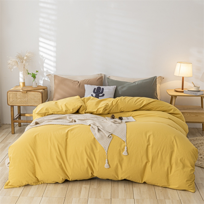 91家纺网 家纺一手货源 找家纺 蓝巢 2021新款全棉色织水洗棉四件套 混搭-姜黄