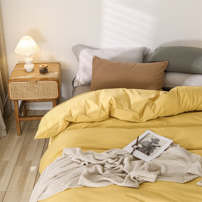 91家纺网 家纺一手货源 找家纺 蓝巢 2021新款全棉色织水洗棉四件套 混搭-姜黄