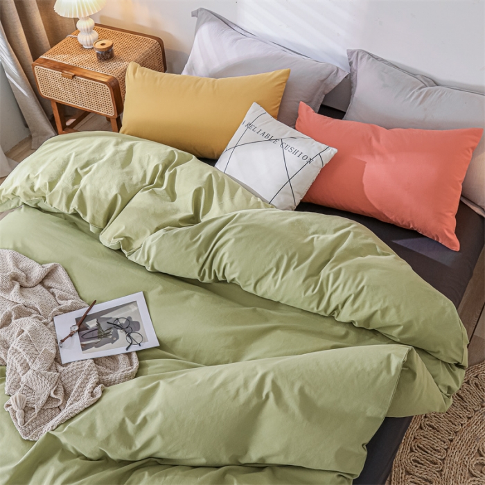 91家纺网 家纺一手货源 找家纺 蓝巢 2021新款全棉色织水洗棉四件套 混搭-抹茶绿