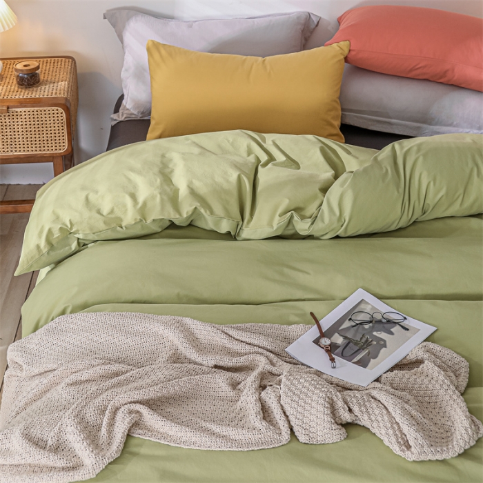 91家纺网 家纺一手货源 找家纺 蓝巢 2021新款全棉色织水洗棉四件套 混搭-抹茶绿