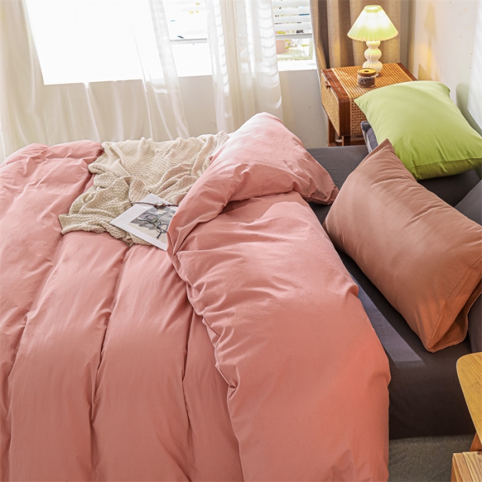 91家纺网 家纺一手货源 找家纺 蓝巢 2021新款全棉色织水洗棉四件套 混搭-浅豆沙