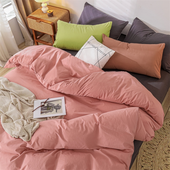 91家纺网 家纺一手货源 找家纺 蓝巢 2021新款全棉色织水洗棉四件套 混搭-浅豆沙