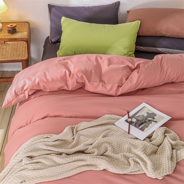 91家纺网 家纺一手货源 找家纺 蓝巢 2021新款全棉色织水洗棉四件套 混搭-浅豆沙