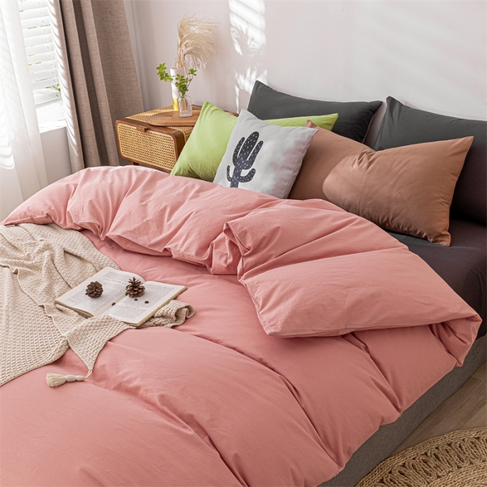 91家纺网 家纺一手货源 找家纺 蓝巢 2021新款全棉色织水洗棉四件套 混搭-浅豆沙