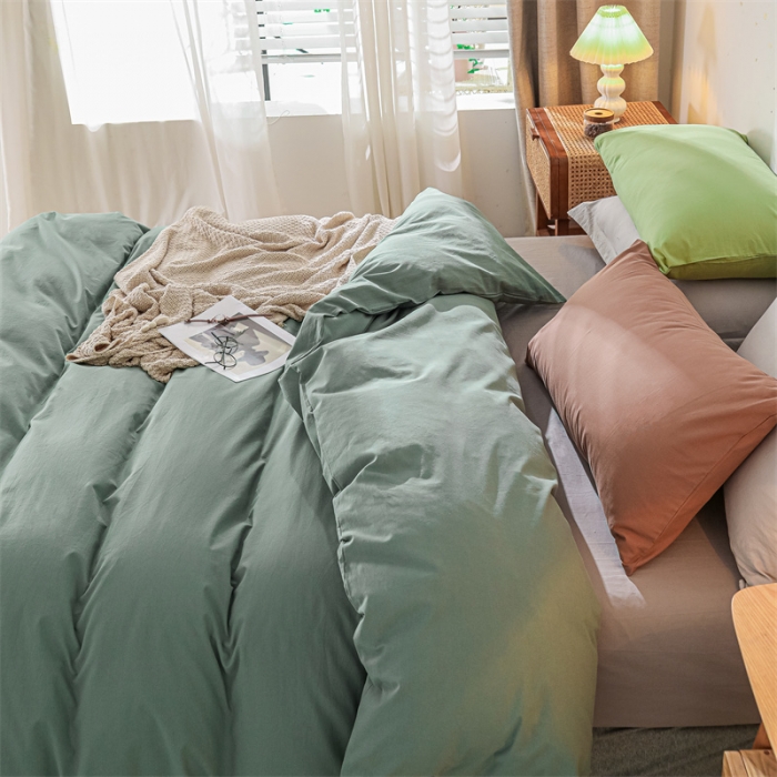91家纺网 家纺一手货源 找家纺 蓝巢 2021新款全棉色织水洗棉四件套 混搭-松绿