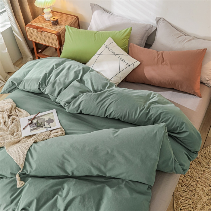 91家纺网 家纺一手货源 找家纺 蓝巢 2021新款全棉色织水洗棉四件套 混搭-松绿