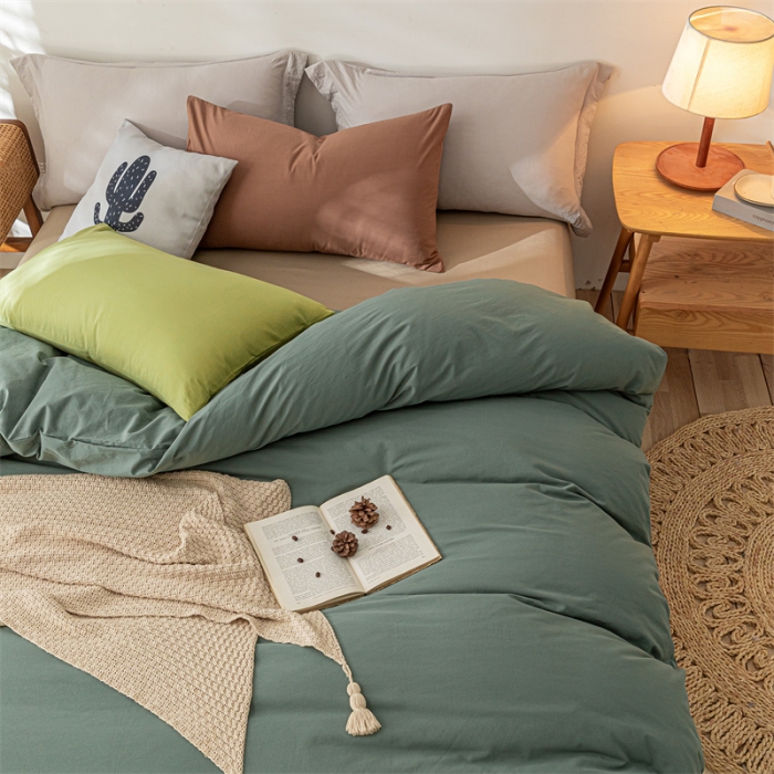 91家纺网 家纺一手货源 找家纺 蓝巢 2021新款全棉色织水洗棉四件套 混搭-松绿