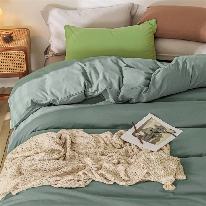 91家纺网 家纺一手货源 找家纺 蓝巢 2021新款全棉色织水洗棉四件套 混搭-松绿