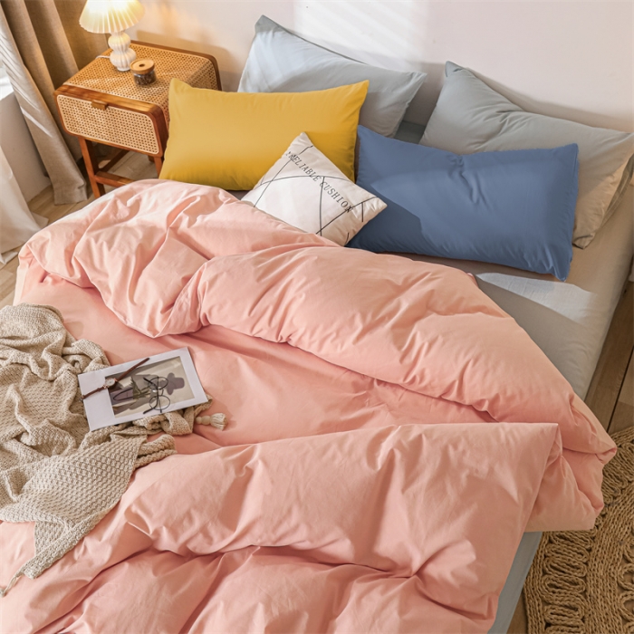 91家纺网 家纺一手货源 找家纺 蓝巢 2021新款全棉色织水洗棉四件套 混搭-香叶粉