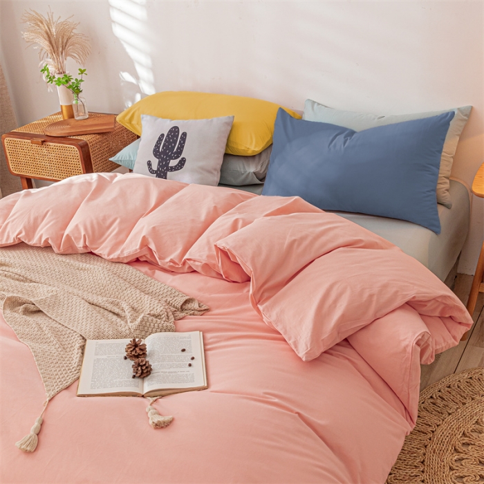 91家纺网 家纺一手货源 找家纺 蓝巢 2021新款全棉色织水洗棉四件套 混搭-香叶粉