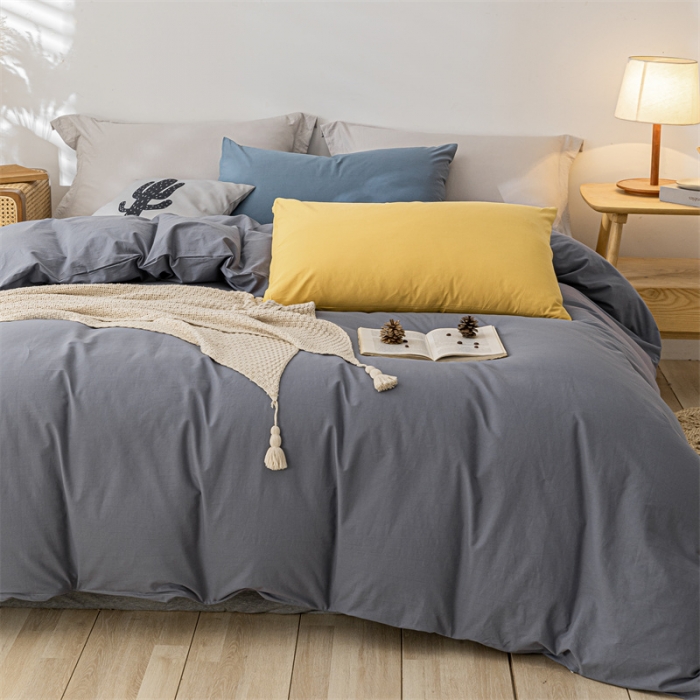 91家纺网 家纺一手货源 找家纺 蓝巢 2021新款全棉色织水洗棉四件套 混搭-紫灰