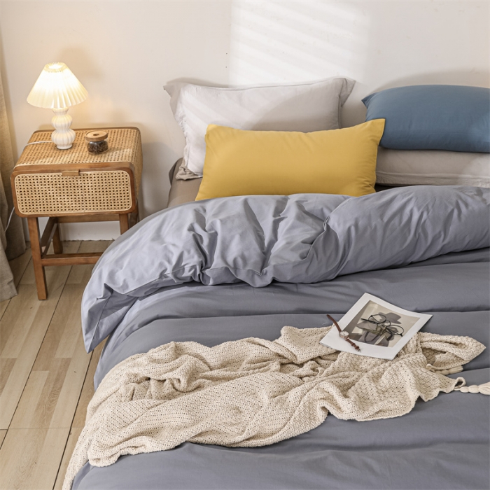 91家纺网 家纺一手货源 找家纺 蓝巢 2021新款全棉色织水洗棉四件套 混搭-紫灰