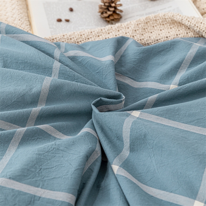 91家纺网 家纺一手货源 找家纺 蓝巢 2021新款全棉色织水洗棉四件套 蓝灰大格