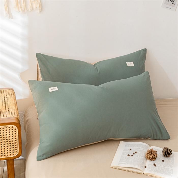 91家纺网 家纺一手货源 找家纺 蓝巢 2021新款全棉色织水洗棉四件套 绿卡其