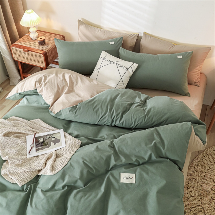 91家纺网 家纺一手货源 找家纺 蓝巢 2021新款全棉色织水洗棉四件套 绿卡其