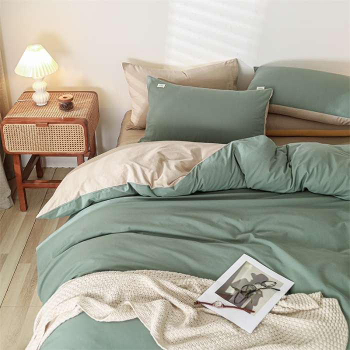 91家纺网 家纺一手货源 找家纺 蓝巢 2021新款全棉色织水洗棉四件套 绿卡其