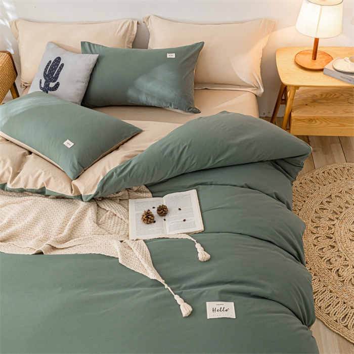 91家纺网 家纺一手货源 找家纺 蓝巢 2021新款全棉色织水洗棉四件套 绿卡其