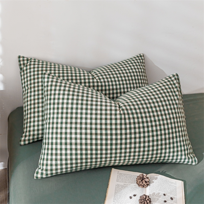 91家纺网 家纺一手货源 找家纺 蓝巢 2021新款全棉色织水洗棉四件套 绿小格