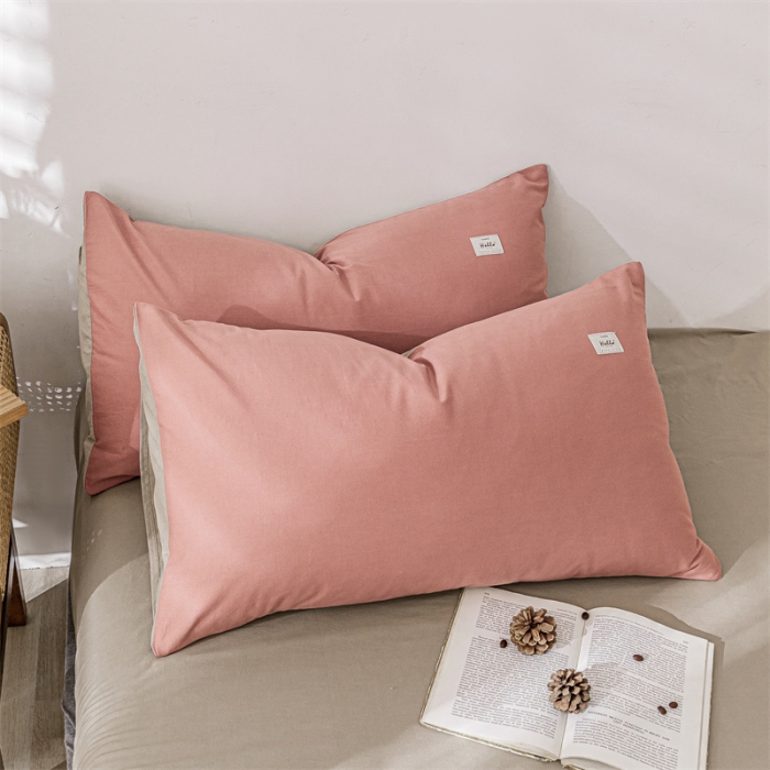 91家纺网 家纺一手货源 找家纺 蓝巢 2021新款全棉色织水洗棉四件套 珊瑚红卡其