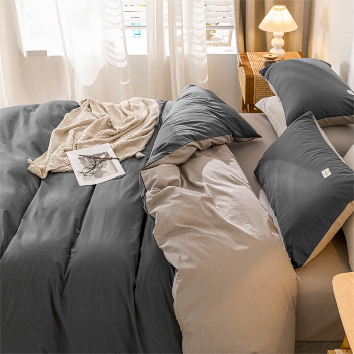 91家纺网 家纺一手货源 找家纺 蓝巢 2021新款全棉色织水洗棉四件套 深灰浅灰