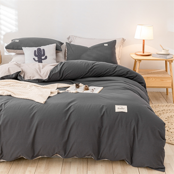 91家纺网 家纺一手货源 找家纺 蓝巢 2021新款全棉色织水洗棉四件套 深灰浅灰