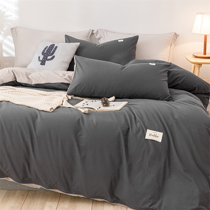 91家纺网 家纺一手货源 找家纺 蓝巢 2021新款全棉色织水洗棉四件套 深灰浅灰