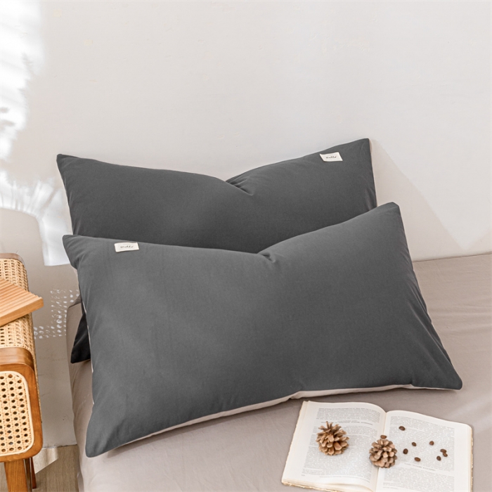 91家纺网 家纺一手货源 找家纺 蓝巢 2021新款全棉色织水洗棉四件套 深灰浅灰