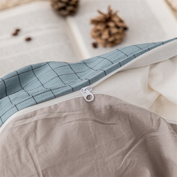 91家纺网 家纺一手货源 找家纺 蓝巢 2021新款全棉色织水洗棉四件套 雾蓝小格