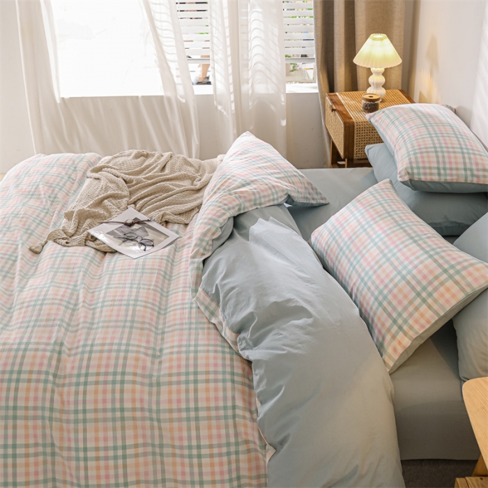 91家纺网 家纺一手货源 找家纺 蓝巢 2021新款全棉色织水洗棉单被套 冰激凌绿