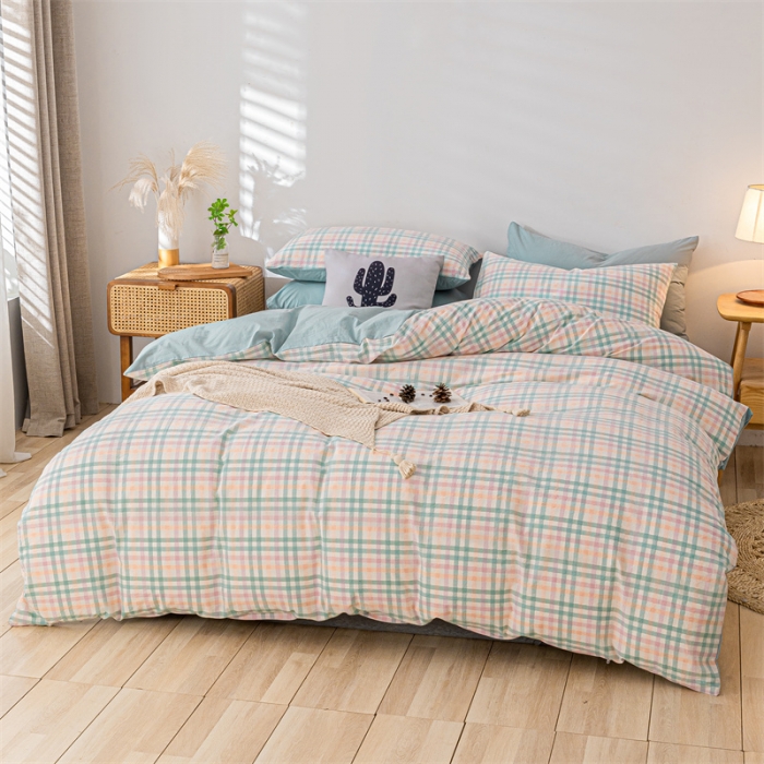 91家纺网 家纺一手货源 找家纺 蓝巢 2021新款全棉色织水洗棉单被套 冰激凌绿