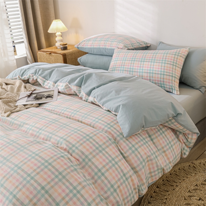 91家纺网 家纺一手货源 找家纺 蓝巢 2021新款全棉色织水洗棉单被套 冰激凌绿