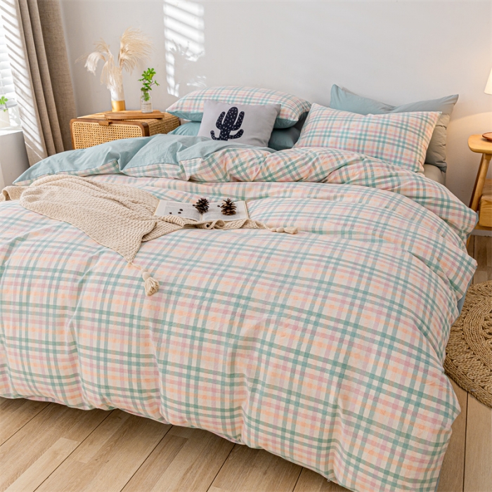 91家纺网 家纺一手货源 找家纺 蓝巢 2021新款全棉色织水洗棉单被套 冰激凌绿