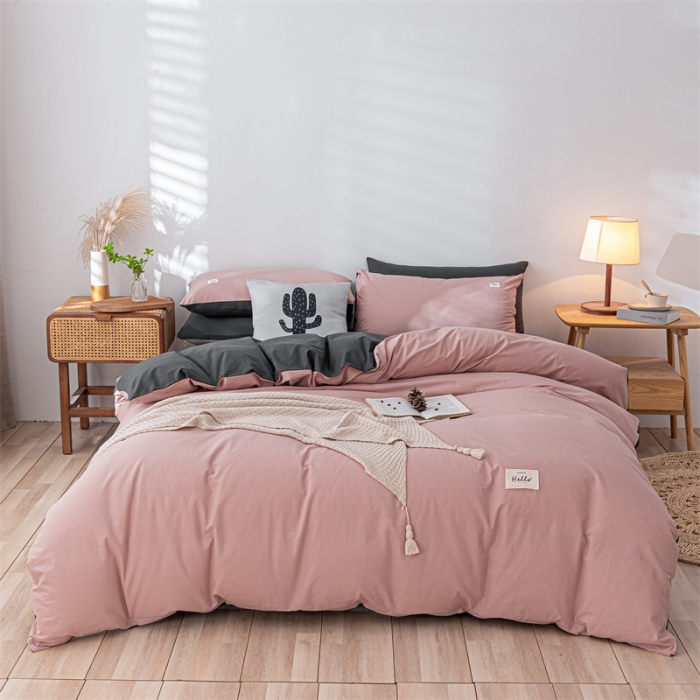 91家纺网 家纺一手货源 找家纺 蓝巢 2021新款全棉色织水洗棉单被套 豆沙深灰