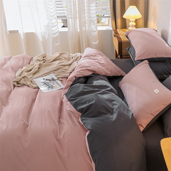 91家纺网 家纺一手货源 找家纺 蓝巢 2021新款全棉色织水洗棉单被套 豆沙深灰