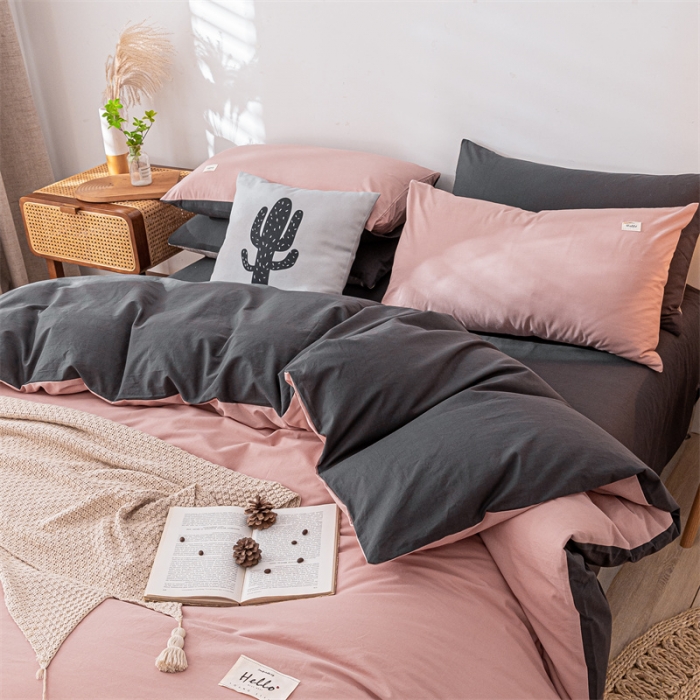 91家纺网 家纺一手货源 找家纺 蓝巢 2021新款全棉色织水洗棉单被套 豆沙深灰